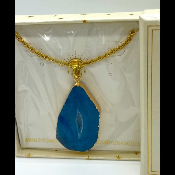 SALE Eye Candy LA Agate Slice Gold Tone Necklace NWT - Picture 1 of 4
